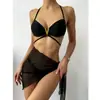 Nuevo Artículo de Comercio Exterior Europeo y Americano Estilo Sexy Traje de Baño Bikini de Playa de Tres Piezas Traje de Baño Dividido con Cordones