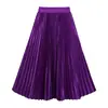 Saia Evasê Versátil de Cor Sólida Simples Feiyuan Fashion para Mulheres, Novo Estilo Primavera/Verão, Saia Plissada Elegante e Macia com Caimento