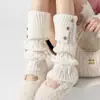 Meias-calças de tricô com punho abotoado estilo retrô coreano para mulheres, outono e inverno, versáteis, modeladoras e quentes.