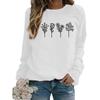 Fuentes de comercio exterior transfronterizo de suéter de cuello redondo estampado de cuatro malezas y flores silvestres top para mujer talla europea talla grande holgado
