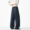 Pantalones de chándal de peso pesado con caída, cuadros oscuros, para hombre, modernos, holgados, talla grande, pierna recta, pantalones de moda versátiles, cintura elástica con cordón, pantalones largos