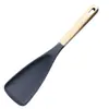 Espátula Grande Negra para Ensalada con Mango de Madera, Espátula de Cocina de Silicona de Grado Alimenticio Resistente a Altas Temperaturas, Espátula Antiadherente para Cocinar