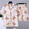 Pijama de Verano Fino de Manga Corta para Hombre, Cárdigan, Diseño de Dibujos Animados Tallas Grandes, Conjunto Casual de Ropa de Casa Juvenil para Hombre