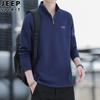 JEEP SPIRIT camiseta masculina de cor sólida com gola alta solta de algodão outono gola redonda masculina manga longa suéter com zíper