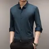 Camisa casual de manga larga para hombre, sin costuras, alta elasticidad, anti-pilling, holgada, sin arrugas, con cuello, top versátil para papás
