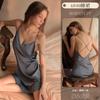 Robe de Dormir com Suspensório Indulgente para Mulheres Verão Seda de Gelo Sem Costas Tamanho Grande Estilo Puro Luxúria Pijamas Sexy Atacado 6040