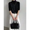 Suéter de Tricô LUXI Feminino Gola Alta de Lã Manga Curta, Outono 2026 Novo Estilo Coreano Versátil Suéter para o Dia a Dia ss1095