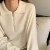 Tricô Gola Alta Meio Zíper 100% Lã Outono e Inverno para Mulheres Manga Longa Solto Emagrecedor Versátil Suéter Top