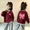 Top de punto gofre estilo coreano, imitación de dos piezas, manga larga para niñas, nuevo estilo primavera/otoño para niños medianos y grandes, versátil, elegante, capa base holgada