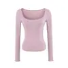 Camiseta cuadrada de moda y versátil para mujer, diseño de principios de otoño, top ajustado de manga larga con cuello en U