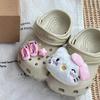 Zapatos tipo Croc Infantiles de Conejito Lindo de Dibujos Animados con Hebillas Florales y Accesorios Decorativos de Felpa 3D