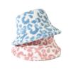 Novo outono e inverno engrossado quente faux lambswool vermelho e azul leopardo impressão chapéu de pescador moda all-Match completo impresso chapéu da bacia dos homens e mulheres