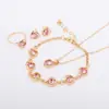 Set de Joyería Transfronteriza Nuevo Europeo y Americano de Pendientes de Botón y Pulsera con Forma de Corazón Hueco y Diamantes de Colores, Collar y Anillo de Moda, Juego de 4 Piezas