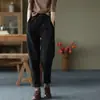 Pantalones Harem Gruesos de Sarja de Algodón Puro con Forro Polar para Mujer, Nuevos Pantalones Casuales Elegantes para Otoño e Invierno 2026 con Cintura Elástica, Pantalones Largos de Moda