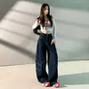 26 Novo estilo popular, calça de trabalho cor original, jeans de corte solto com múltiplos bolsos para mulheres, versátil e modelador, cor original, comprimento estendido, disponível para dropshipping