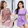 Camisola de verão feminina de manga curta, estilo coreano, plus size, solta e fofa, comprimento médio, pode ser usada fora de casa, pijama casual, roupa de casa