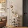 Perchero de pie, zapatero de metal, estante de almacenamiento engrosado para uso doméstico, adecuado para apartamentos de alquiler, perchero y sombrero vertical