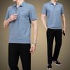 Pai Traje de Verão Meia-idade e Idosos Traje Esportivo Masculino de Verão Seda de Gelo Manga Curta Shorts Meia-idade Casual Conjunto de Duas Peças