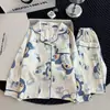 Nuevo Estilo de Primavera y Otoño para Niñas, Manga Larga, Pantalón Largo, Dibujos Animados, Ropa de Casa Cómoda con Cuello de Muñeca y Diseño de Algodón Nube, Conjunto Padre-Hijo