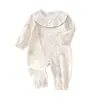 Body de Manga Larga para Bebé de Primavera y Otoño Clase A Algodón Puro Cuello de Encaje Suave Jumpsuit Elegante Versátil para Recién Nacido