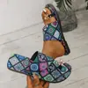 Chinelos de Tamanho Grande Coloridos Estilo Étnico Cool Transfronteiriços para Uso Externo Feminino, Sandálias de Praia Populares Versáteis Europeias e Americanas