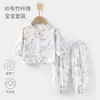 Conjunto de Gaze para Bebê, Roupas de Casa para Bebê, Tops e Calças de Fibra de Bambu de Manga Longa, Roupas de Verão com Ar Condicionado para Crianças Meninas