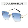 Gafas de sol irregulares sin montura estilo retro americano para mujer, gafas de metal de patilla fina de moda, gafas de sol estilo dama real de lujo ligero