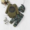 Ropa para niños otoño moda infantil camuflaje mameluco estampado con letras para bebés sombrero de bebé conjunto de tres piezas