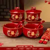 Tazas de Té para Brindis de Boda, Tazas y Cuencos de Pareja Dragón y Fénix, Juego de Cuenco y Palillos de Boda, Juego de Té Rojo para Novios