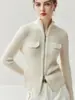 Moda Estilo Coreano Color Sólido Abrigo Cardigan de Punto Cachemir para Mujer Solapa Cremallera Doble Cabeza Corte Delgado Top Simple Versátil