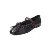 Zapatos Mary Jane de Piel de Vaca de Primera Capa para Mujer, Zapatos Planos, Nuevo Estilo de Principios de Primavera, Piel Genuina por Dentro y por Fuera, Lazo, Punta Redonda, Zapatos de Boca Baja Individuales para Mujer