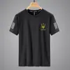 Camiseta Masculina de Verão Gelo Seda Gola Redonda Secagem Rápida Manga Curta Fina Respirável Manga Média Tamanho Grande Top Esportivo Masculino Solto Moderno