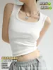 Camisola Branca para Mulheres, Novo Estilo de Verão, Alças Largas nos Ombros, Costas Nadador, Sem Mangas, Top com Decote Quadrado