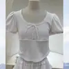 Top Corto con Lazo Puro Deseo Temperamento Francés Manga Corta Camiseta Nueva Mujer Manga Abullonada Chic Dulce