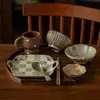 Juego de Comedor Retro para una Persona Bol de Arroz Japonés Set de Plato y Bol de Cerámica Restaurante B&B Mobiliario Suave Venta al por Mayor Platos Tazones