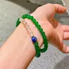 Pulseira de Múltiplos Círculos com Design de Crisoprásio Verde Imperial Transparente de Alta Qualidade, Cristal Branco e Lápis Lazúli Pulseira