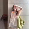 Cubierta protectora solar fina a rayas estilo coreano amarillo para primavera-verano, camiseta de manga larga con cuello halter y top de tiras para chicas calientes, comercio exterior