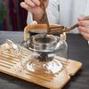 Tetera con Mango de Bambú, Tetera de Vidrio Resistente al Calor, Cafetera Doméstica para Preparar Té, Olla Saludable, Cafetera Eléctrica de Cerámica, Juego de Té