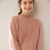 Suéter de punto de cachemira de color liso para mujer con puntos de colores, cuello semi-alto, tacto suave, corte holgado, suéter base adelgazante, otros estilos gruesos