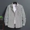 Camisa Rayada de Lujo Ligero Estilo Coreano para Hombre Manga Larga Sensación de Alta Gama Gasa Tendencia de Moda Camisa Cardigan Comercio Exterior Tallas Grandes