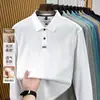 Camisa Polo de Manga Longa de Algodão Puro de Alta Qualidade para Homens, Outono Quente, Camiseta Masculina Leve para Negócios Casuais, Respirável, Gola Polo, Peça Única Dropshipping