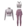 Conjunto de Roupa de Yoga Feminino Color Block Gola Alta Jaqueta com Zíper Calça Falsa de Duas Peças Respirável para Corrida ao Ar Livre Pilates Fitness