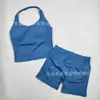 Conjunto de Top Halter Deportivo Dfyne Alta Elasticidad Sexy Ropa Deportiva Fitness para Mujer Shorts de Cintura Alta Levanta Glúteos