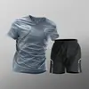 Conjunto esportivo masculino, roupa de secagem rápida, regata e shorts de seda gelada, vestuário de treino de verão para corrida e fitness, atacado de fábrica transfronteiriço