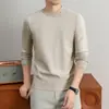 Ropa de punto de manga larga para otoño e invierno, capa base para hombre, suéter de cuello redondo para hombre, contiene lana, color liso, cálido, estilo Old Money, ropa para hombre