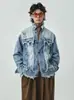 Chaqueta de Mezclilla Lavada Resistente Estilo Retro Americano Desgastada con Flecos y Borde Crudo para Hombres y Mujeres Tendencia Casual Abrigo de Pareja Top