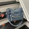 Bolsa de Mezclilla de Gran Capacidad con Bordado de Letras Retro, Bolso de Hombro para Mujer con Múltiples Compartimentos para Almacenamiento, Adecuado para Viajes Diarios y Uso Cruzado