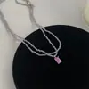 Colar Quadrado de Cristal Roxo Multifacetado Envolto em Camada Dupla para Mulheres 2025 Nova Corrente para Clavícula Acessórios de Luxo Acessível Acessórios de Nicho Colar