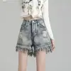 Jeans desgastados, rotos y deshilachados para mujer, shorts rectos retro de chica popular, pantalones de verano de cintura alta, holgados, de pierna ancha, adelgazantes