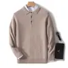 Estilo Nuevo Otoño e Invierno Suéter 100% Lana Pura para Hombre Cuello Polo Casual de Negocios Cuello Solapa Jersey de Punto Camisa Base